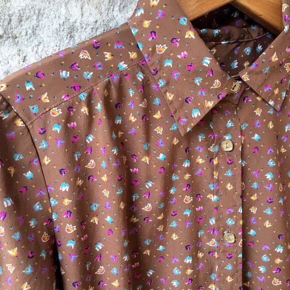 Vintage Chestnut Brown Floral Print Button Down - Picture 1 of 5